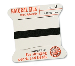 Silkeperlesnor, sort, 0,30mm, 2m med nål