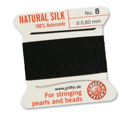 Silkeperlesnor, sort, 0,80mm, 2meter med nål