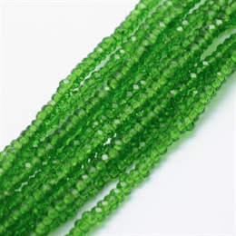 Grøn glasperle, linse facet, 1,5x2,5mm, 1 streng