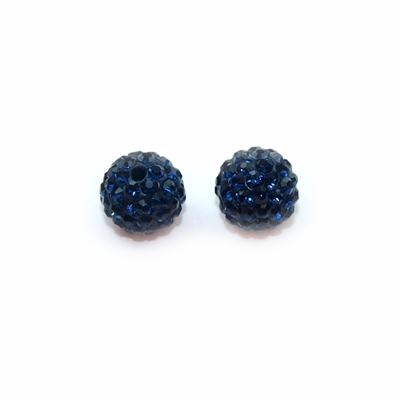 Krystal kugler, blå/sort,10 mm, anboret, 2 stk.