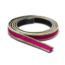 Læder med pink pels/kæde, 10 mm, 19 cm