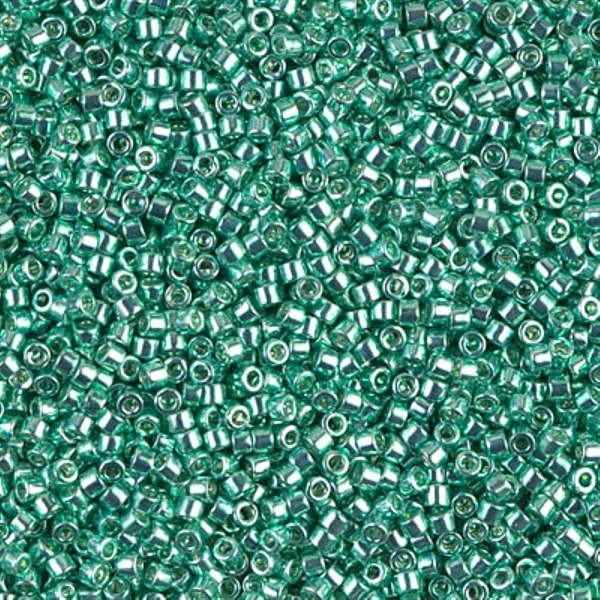 Seed beads, Delica 11/0, galvanized dark mint green, 7,5 gram. DB0426V