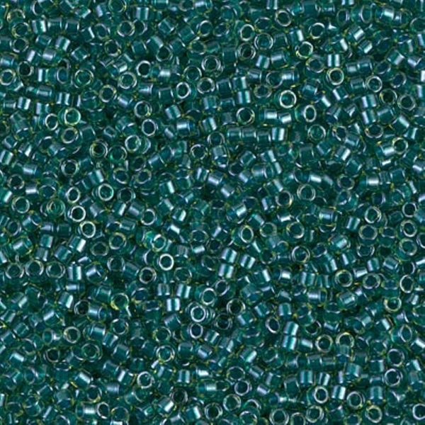 Seed beads, Delica 11/0, teal-lined luster chartreuse, 7,5 gram. DB0919V