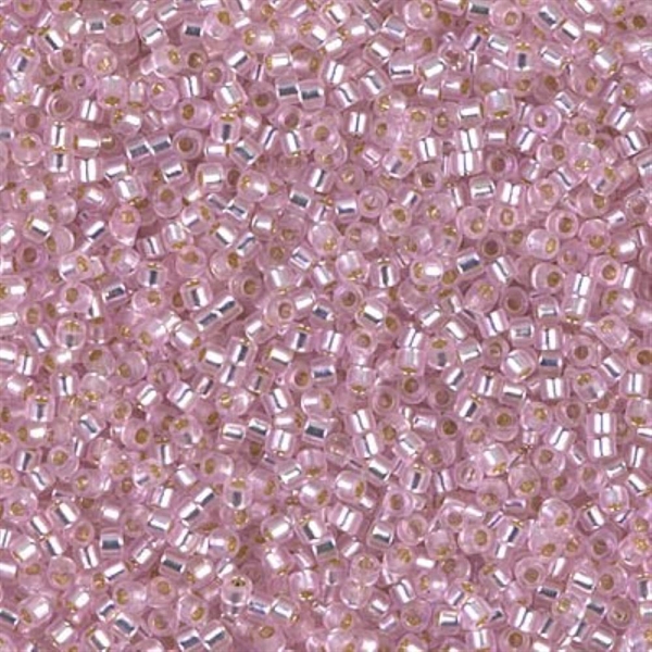 Seed beads, Delica 11/0, silver-lined dyed pink, 7,5 gram. DB1335V