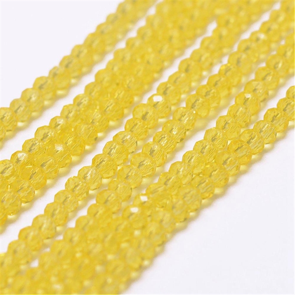 Lys gul glasperle, linse facet, 2x2,5mm, 1 streng